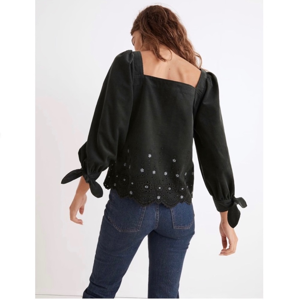 Madewell Dark Green Square-Neck Puff Sleeve Blouse - Picture 3 of 11